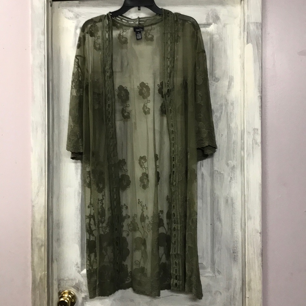 Olive green lace cover or duster